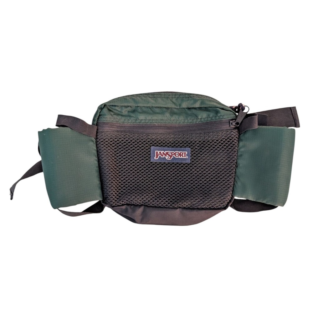 Vintage Jansport 2 Bottle Holder‎ Green Fanny Pack Belt Waist Bag Hiking Pouch